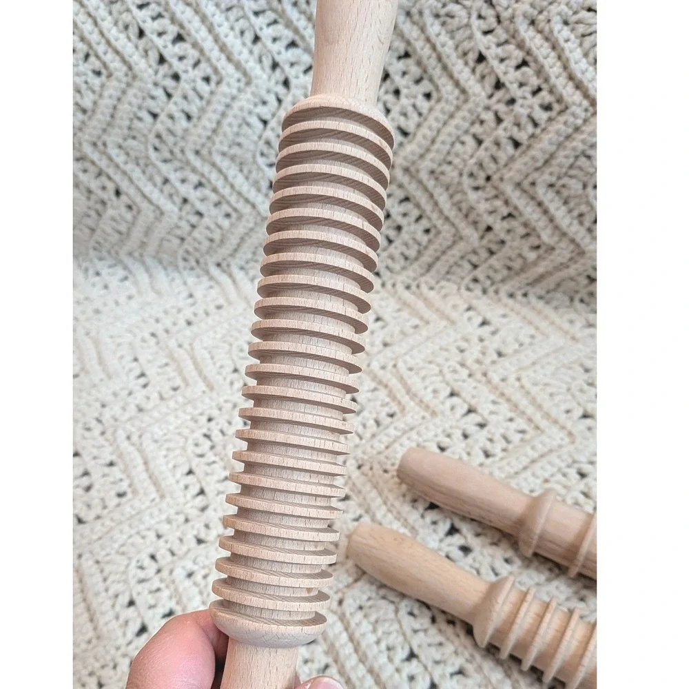 Set of 3 Wooden Textured Rolling Pins Pasta Gnocchi Garganelli Dough Tools 12.5